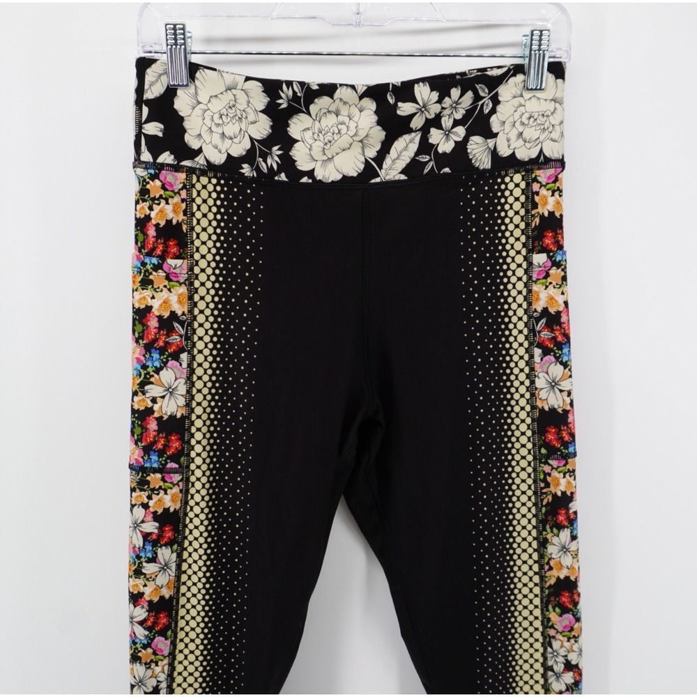 Johnny Was Active Floral Mixed Print Leggings Black Multi Bee Logo Large